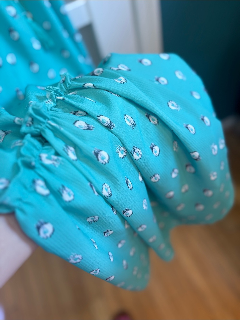 Boho Tiered V-Neck Summer Maxi Dress in Teal Floral lined. Never worn NWOT - Picture 6 of 11